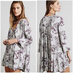 Free People Gray and Purple Floral Mini Dress
